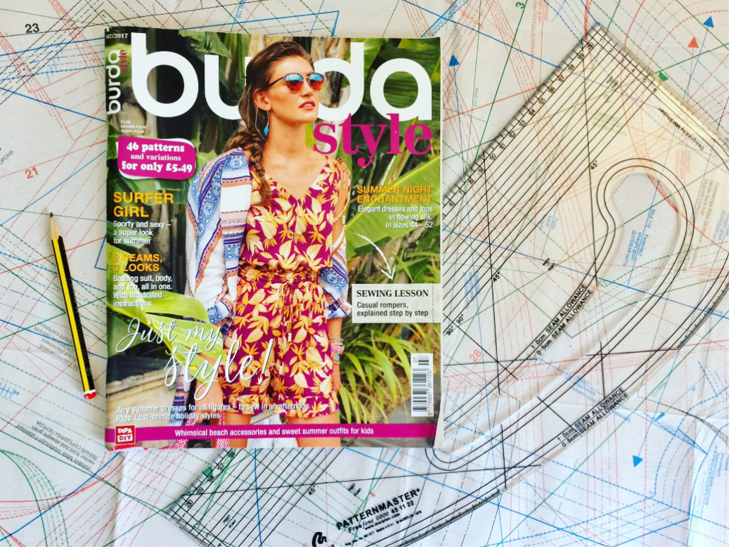 Burda magazine with pattern master ruler and pattern sheets